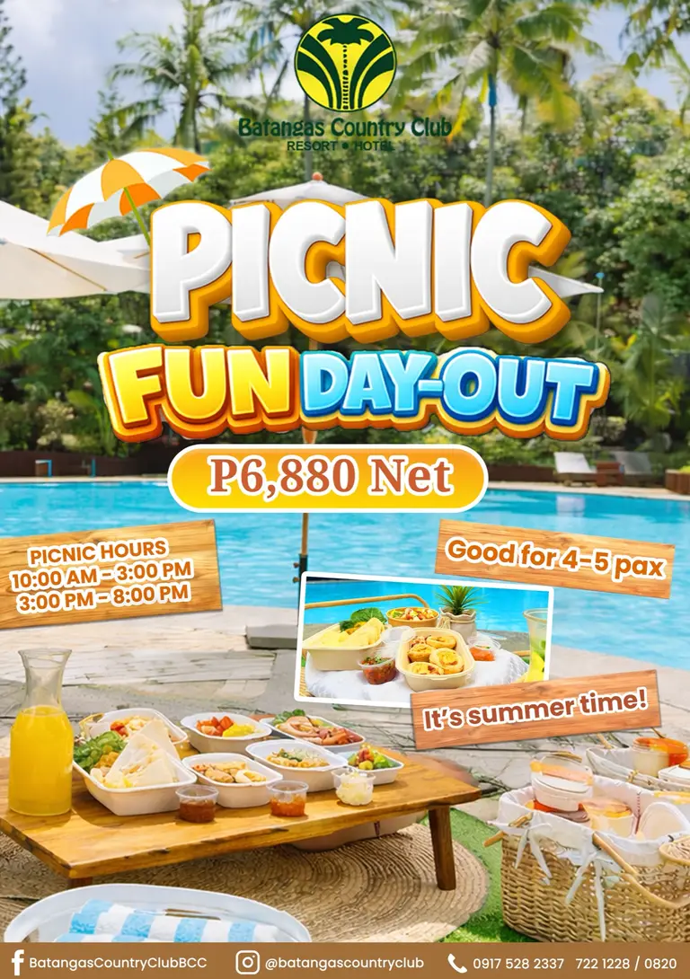 Friends enjoying a poolside picnic at Batangas Country Club.